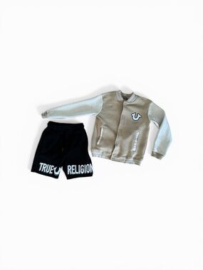 True Religion Bundle Varsity Jacket with Black Logo Shorts (size 8 kids)